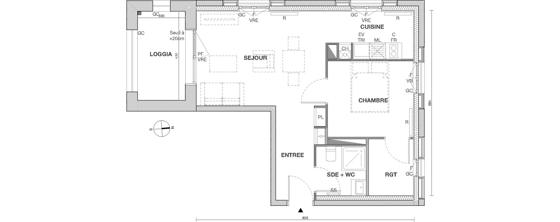 Appartement T2 de 43,53 m2 &agrave; Cornebarrieu Monges croix du sud