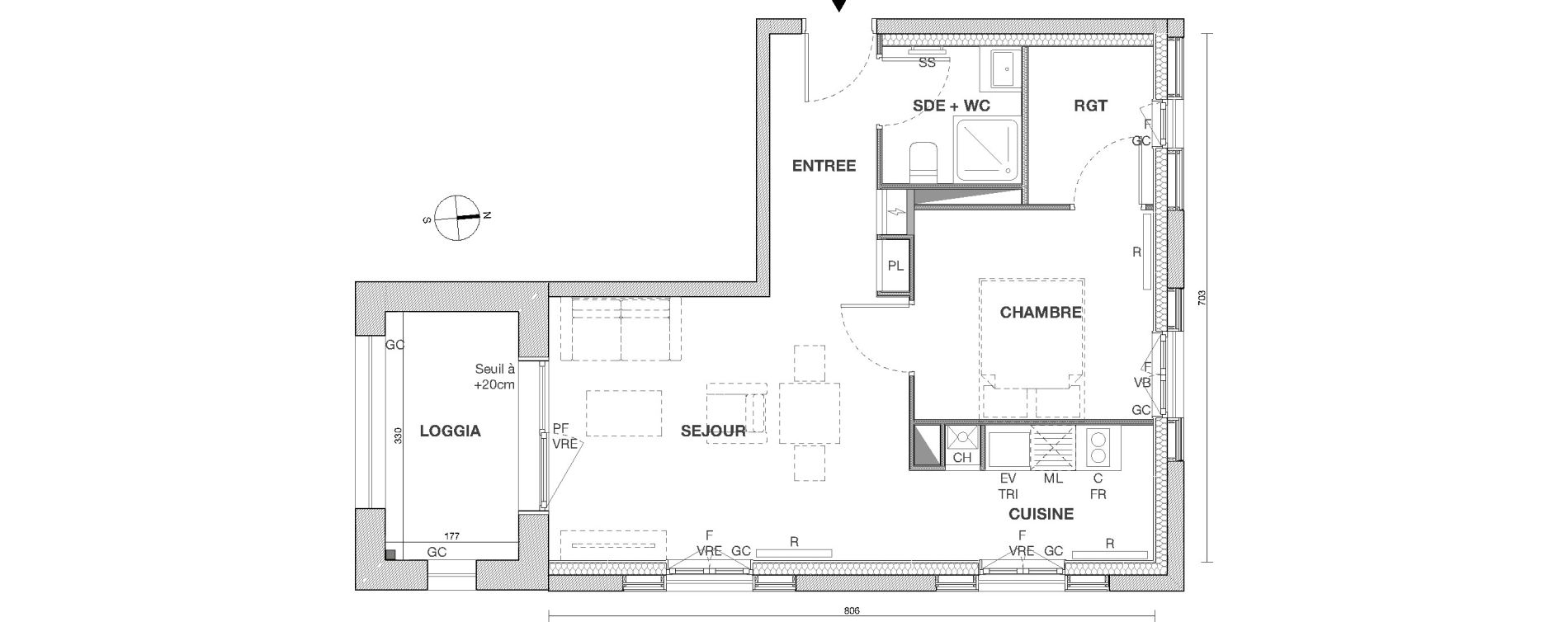 Appartement T2 de 43,52 m2 &agrave; Cornebarrieu Monges croix du sud