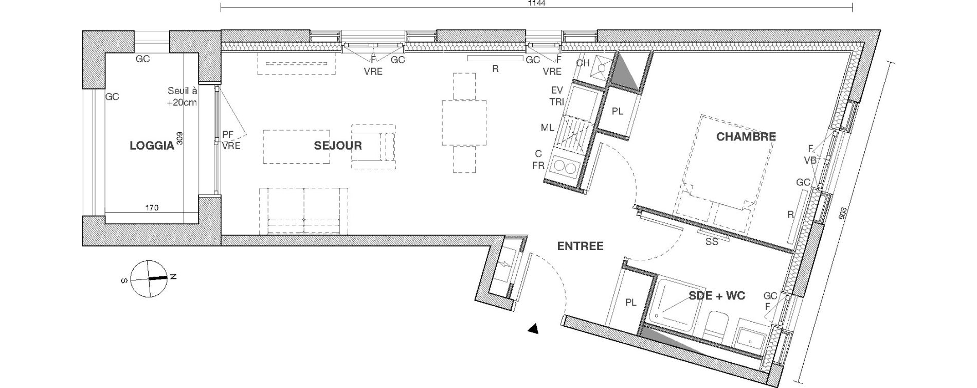Appartement T2 de 43,12 m2 &agrave; Cornebarrieu Monges croix du sud