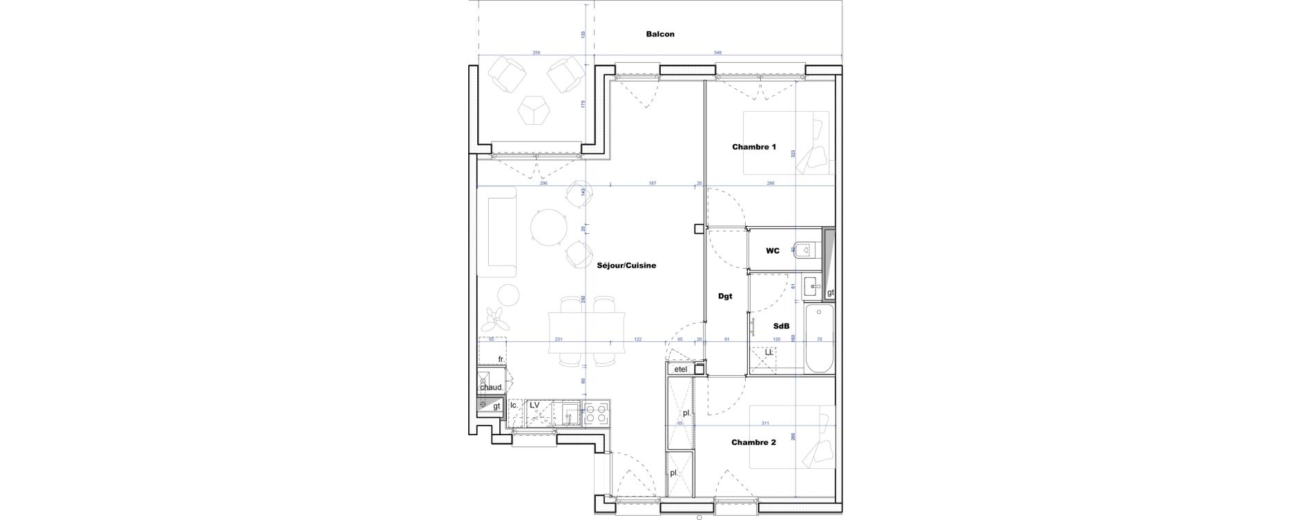 Appartement T3 de 61,37 m2 &agrave; Cornebarrieu Monges croix du sud