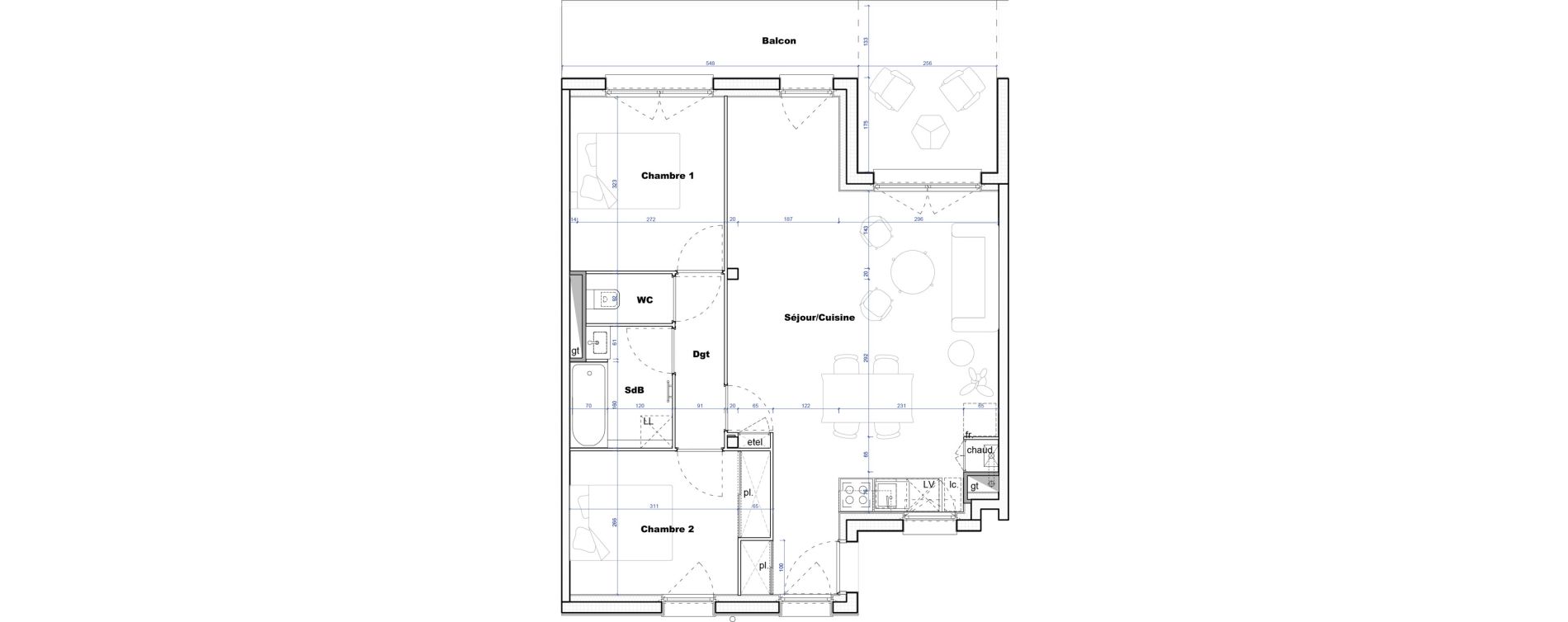 Appartement T3 de 61,37 m2 &agrave; Cornebarrieu Monges croix du sud