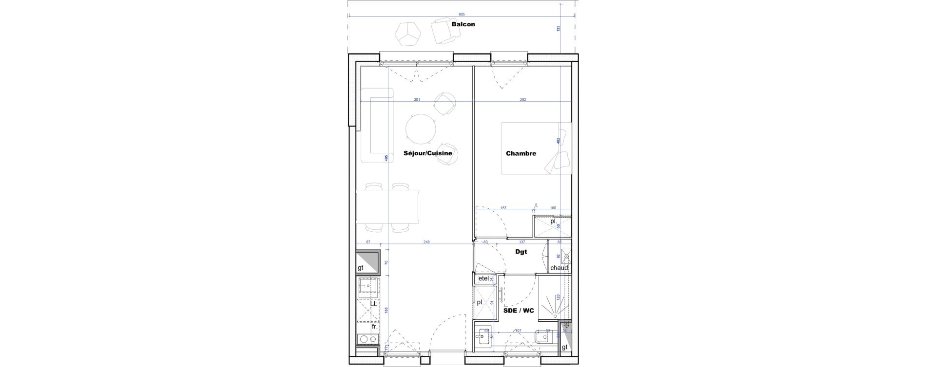 Appartement T2 de 42,92 m2 &agrave; Cornebarrieu Monges croix du sud