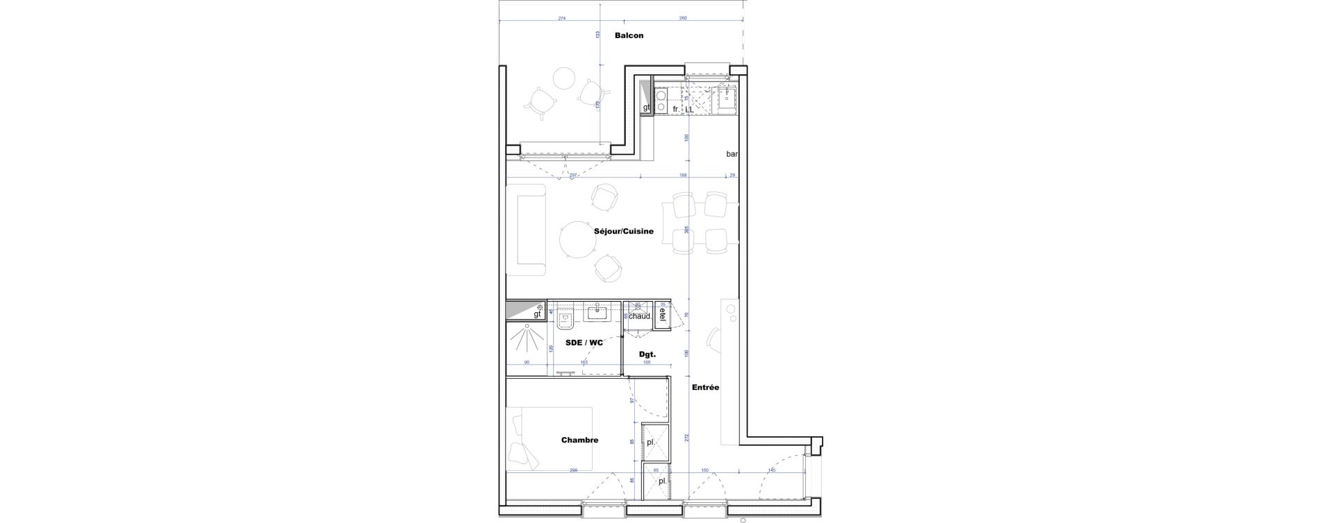 Appartement T2 de 42,57 m2 &agrave; Cornebarrieu Monges croix du sud