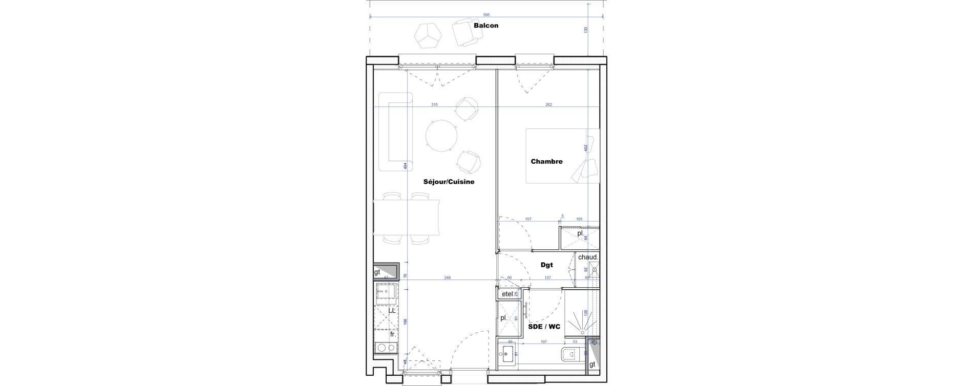 Appartement T2 de 43,17 m2 &agrave; Cornebarrieu Monges croix du sud