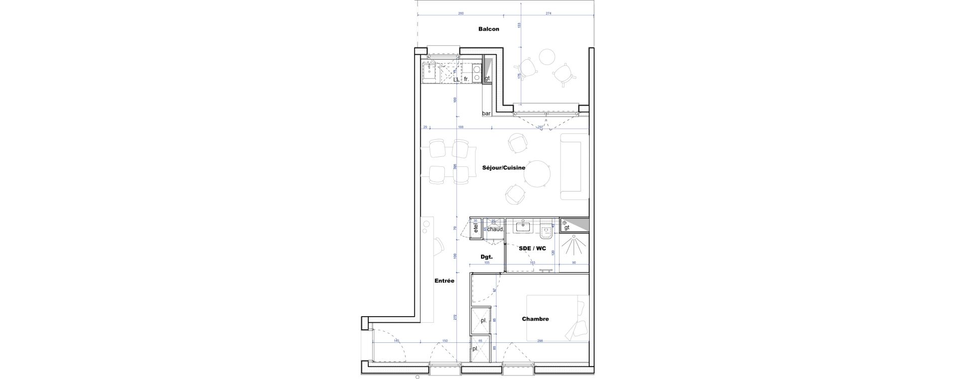 Appartement T2 de 42,57 m2 &agrave; Cornebarrieu Monges croix du sud