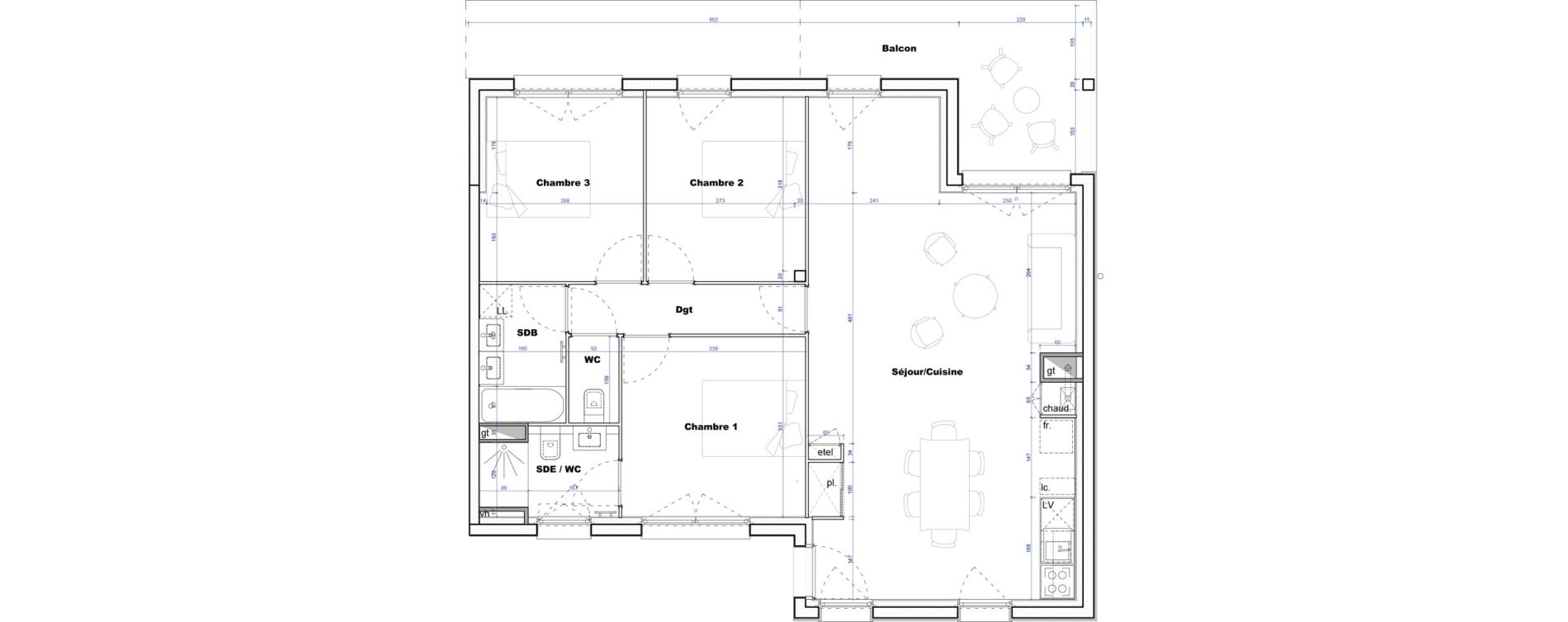 Appartement T4 de 84,68 m2 &agrave; Cornebarrieu Monges croix du sud