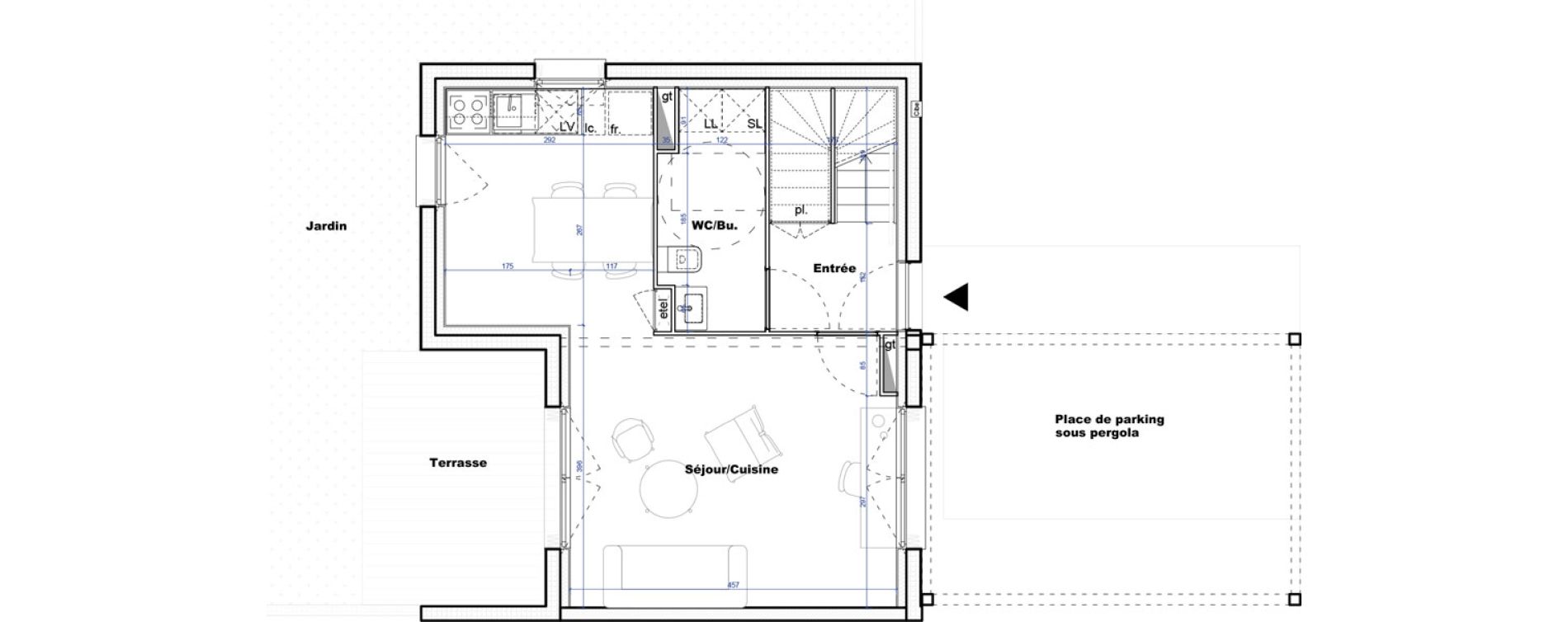 Maison T3 de 70,61 m2 &agrave; Cornebarrieu Monges croix du sud