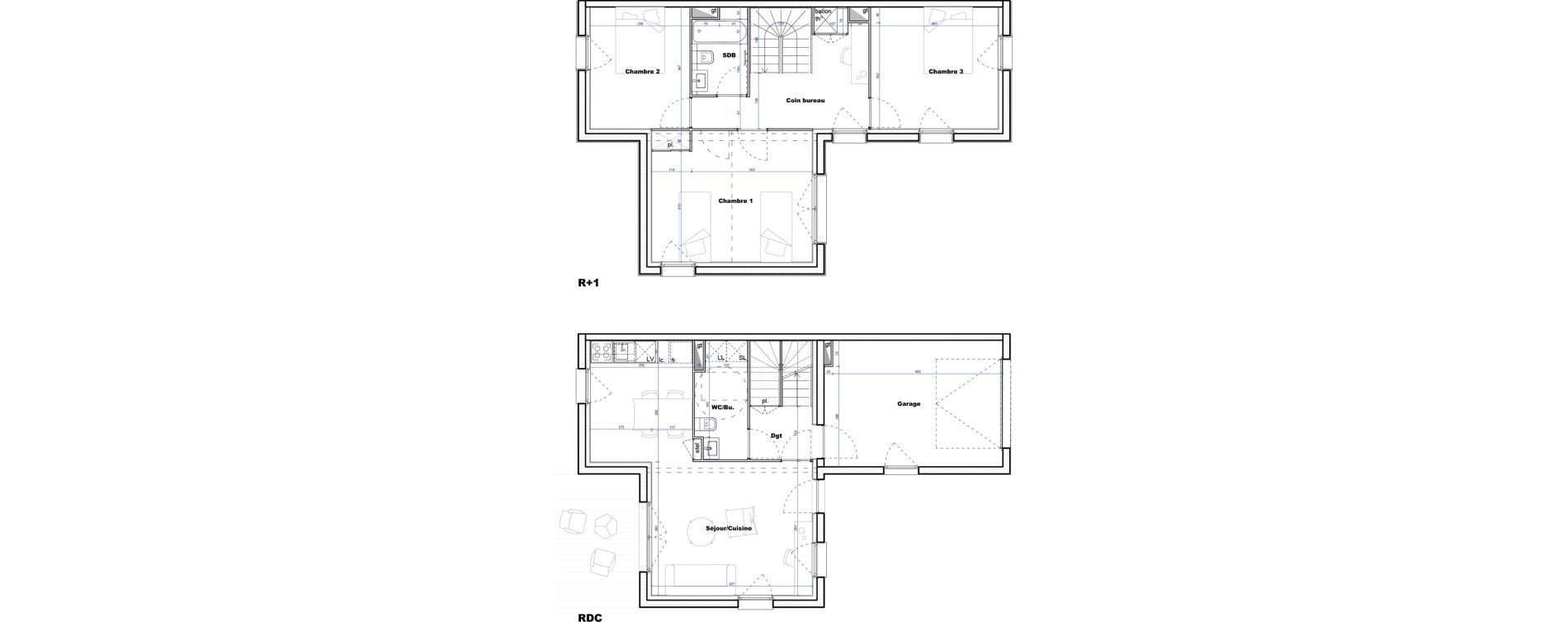 Maison T4 de 89,35 m2 &agrave; Cornebarrieu Monges croix du sud