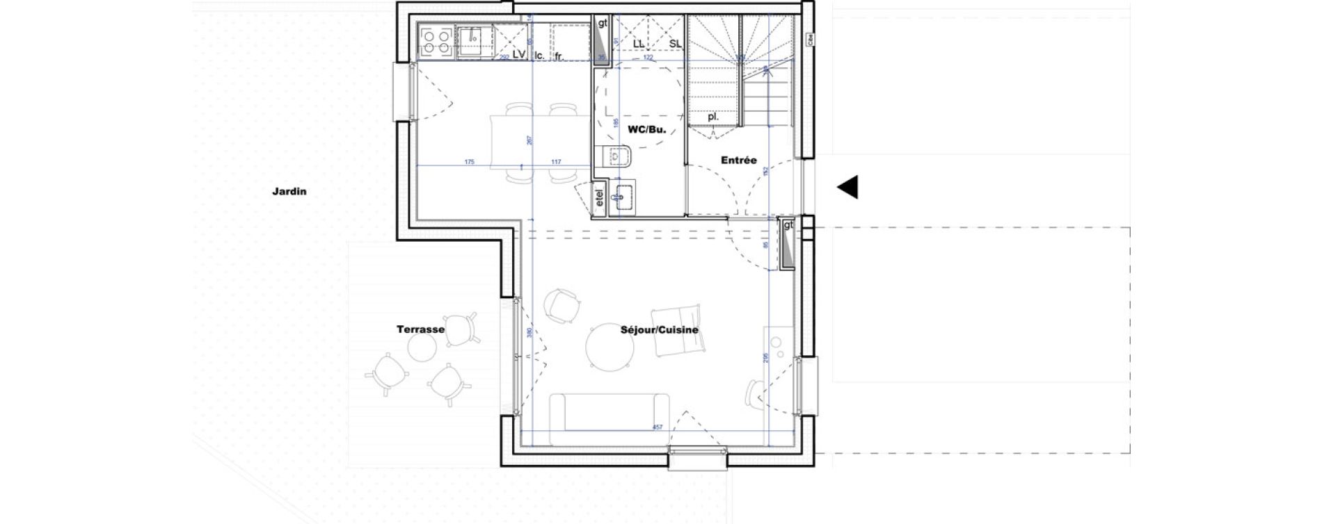 Maison T3 de 70,44 m2 &agrave; Cornebarrieu Monges croix du sud