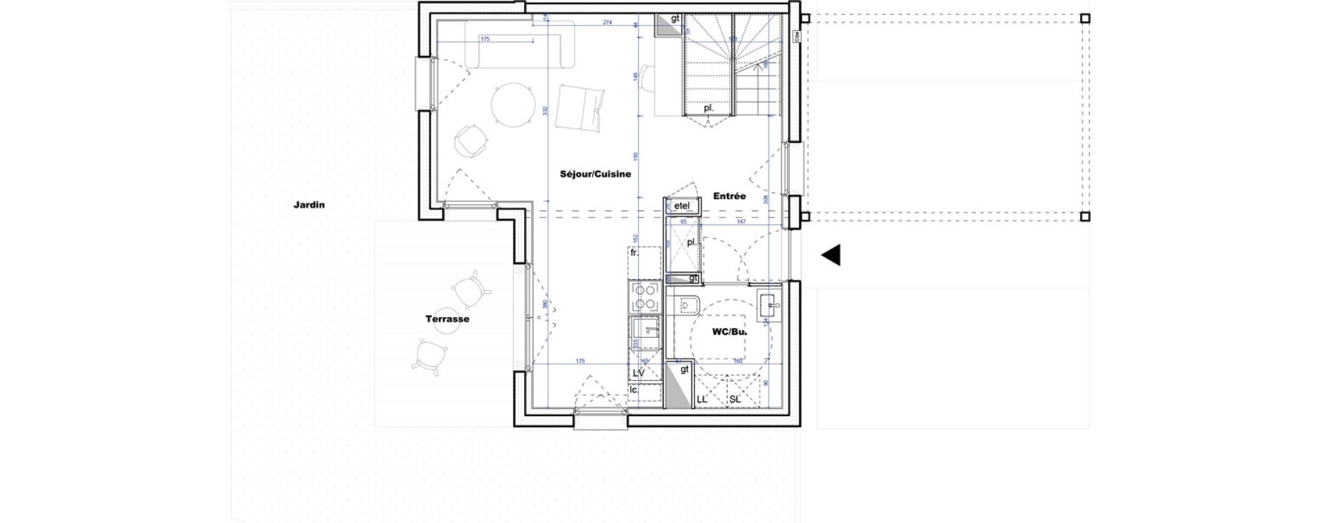 Maison T3 de 69,79 m2 &agrave; Cornebarrieu Monges croix du sud