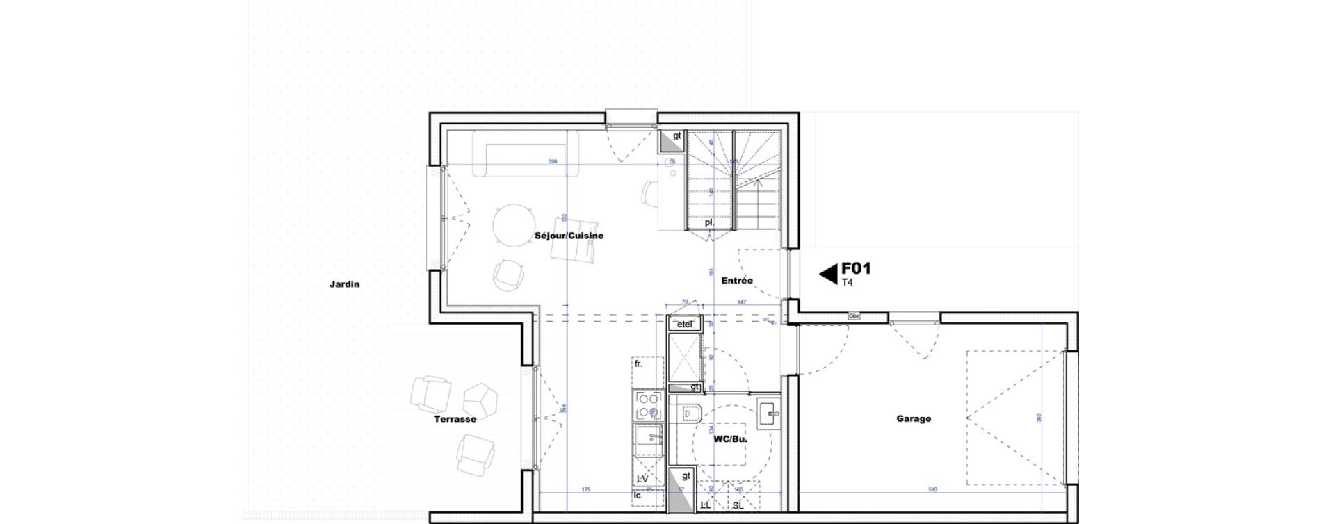 Maison T4 de 87,79 m2 &agrave; Cornebarrieu Monges croix du sud