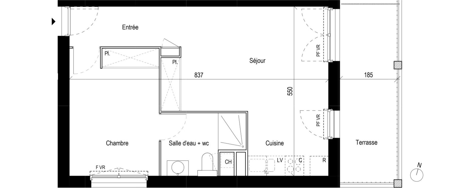 Appartement T2 de 44,39 m2 &agrave; Cornebarrieu Monges croix du sud