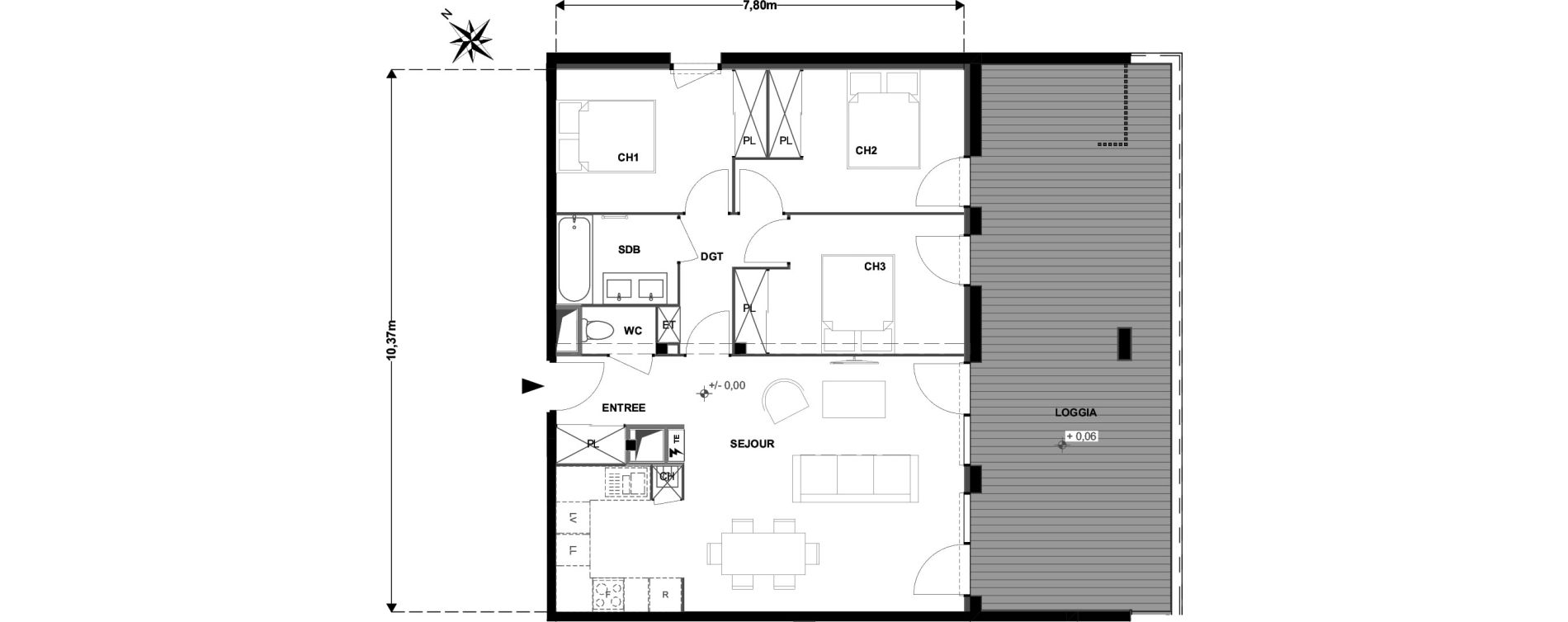 Appartement T4 de 78,10 m2 &agrave; Cugnaux Agora