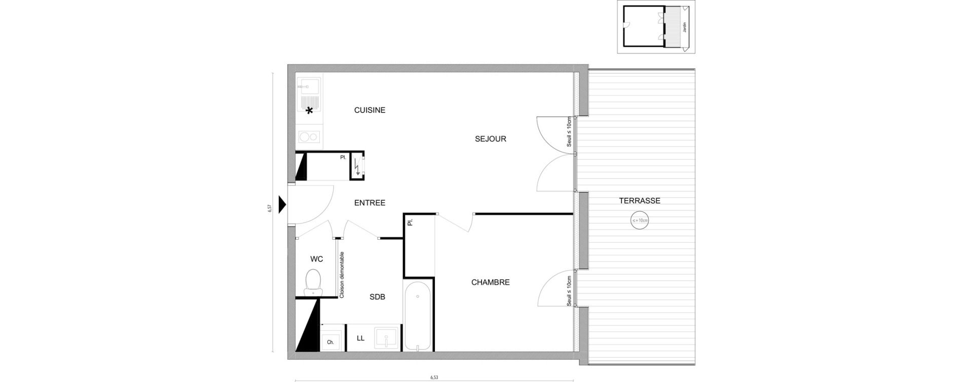 Appartement T2 de 40,96 m2 &agrave; Cugnaux Bois de rachety