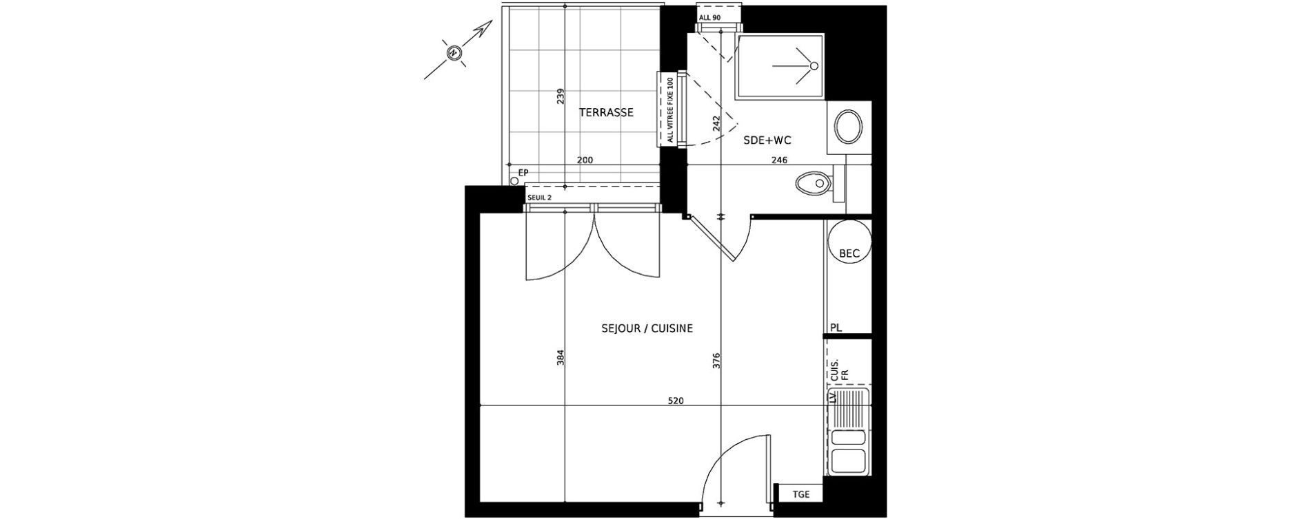 Appartement T1 de 24,45 m2 &agrave; Cugnaux Centre