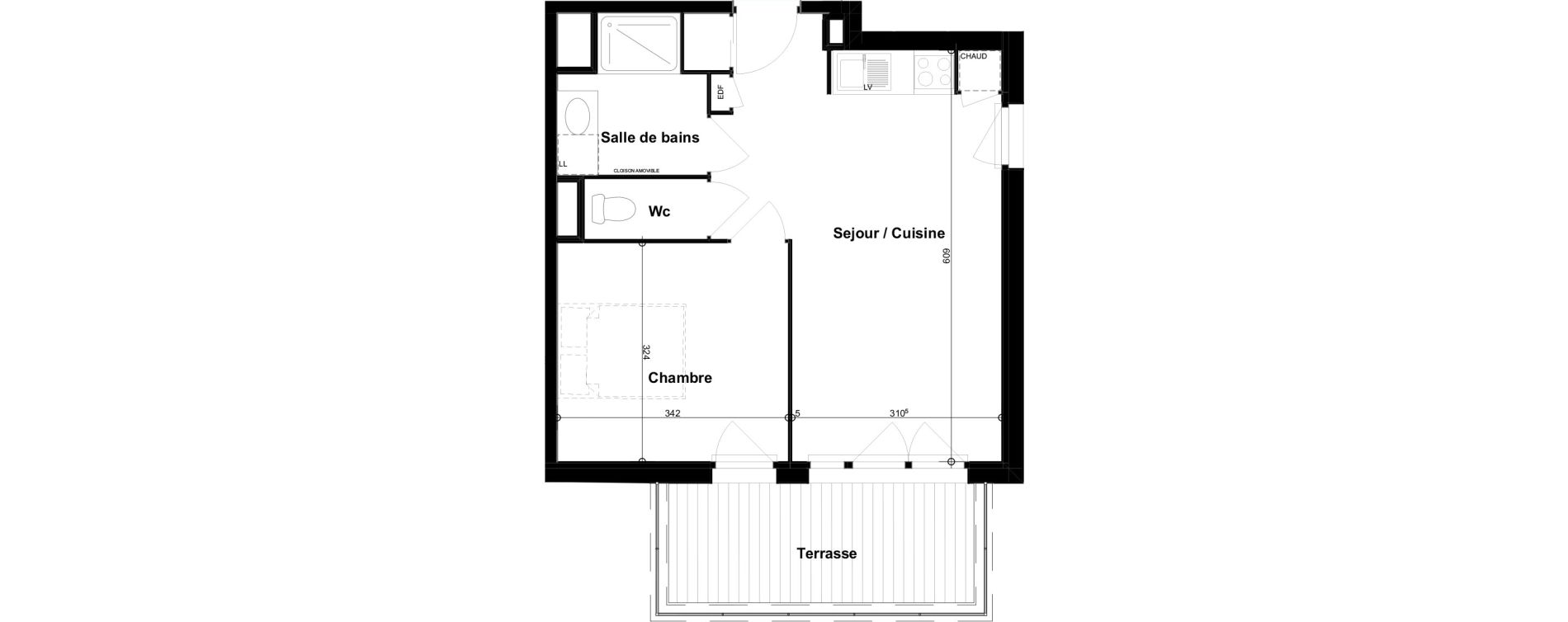 Appartement T2 de 40,39 m2 &agrave; Cugnaux Centre