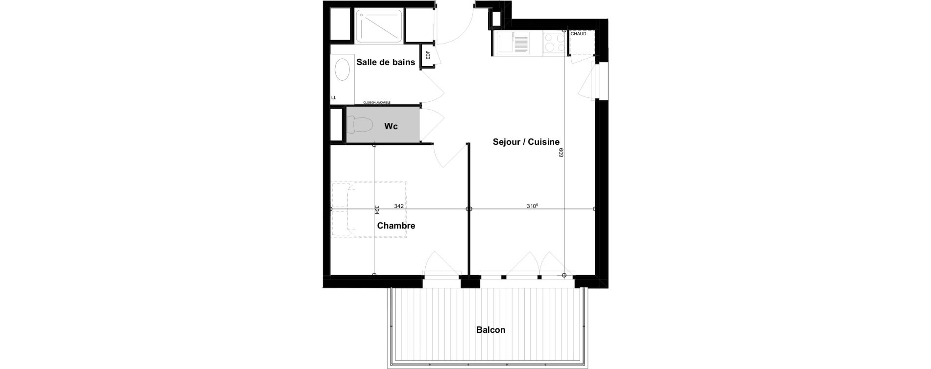 Appartement T2 de 40,39 m2 &agrave; Cugnaux Centre