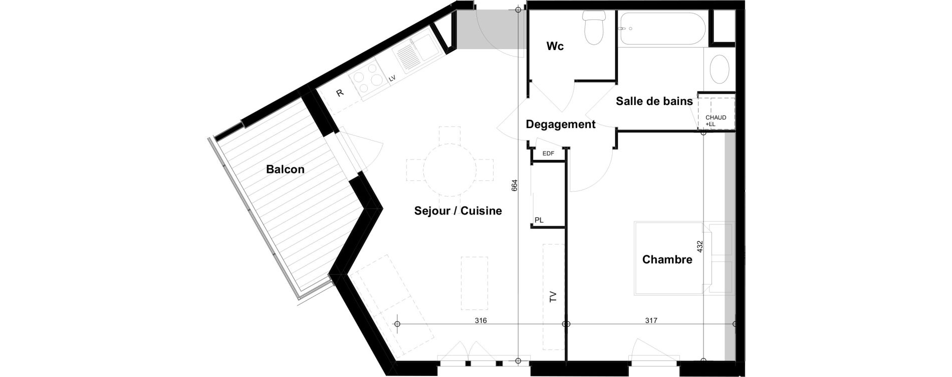 Appartement T2 de 45,01 m2 &agrave; Cugnaux Centre