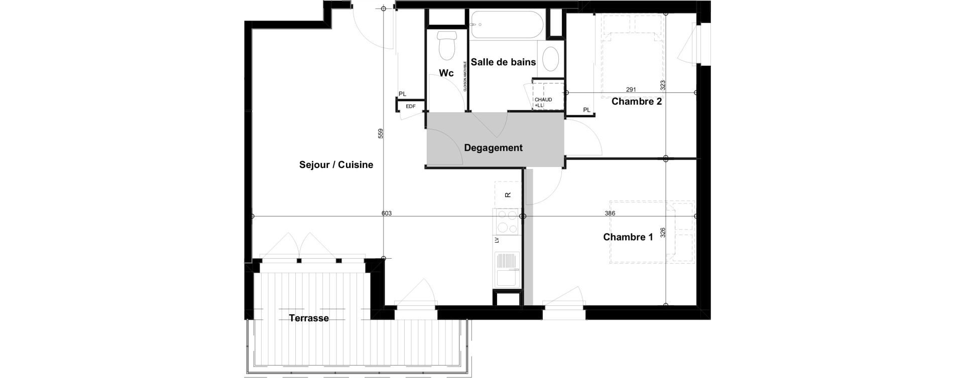 Appartement T3 de 59,54 m2 &agrave; Cugnaux Centre