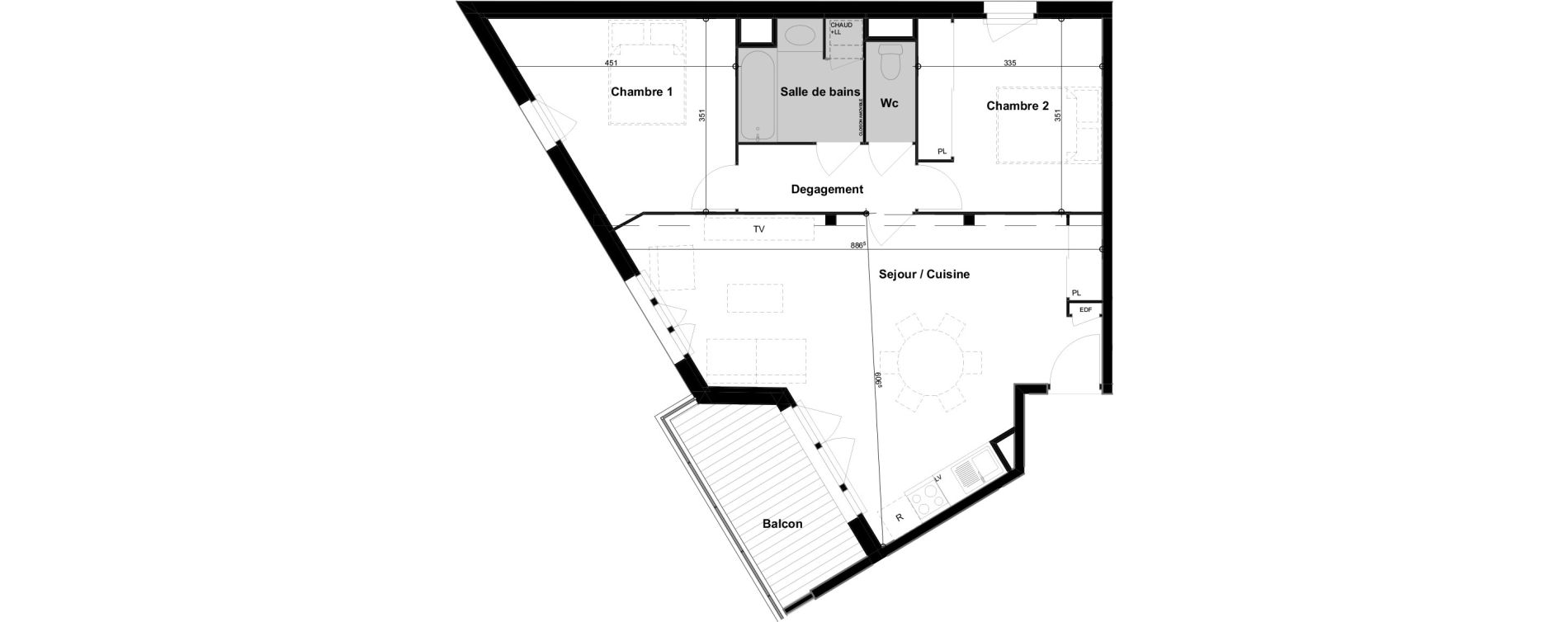 Appartement T3 de 67,08 m2 &agrave; Cugnaux Centre