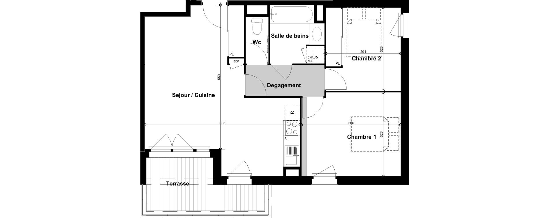 Appartement T3 de 59,54 m2 &agrave; Cugnaux Centre