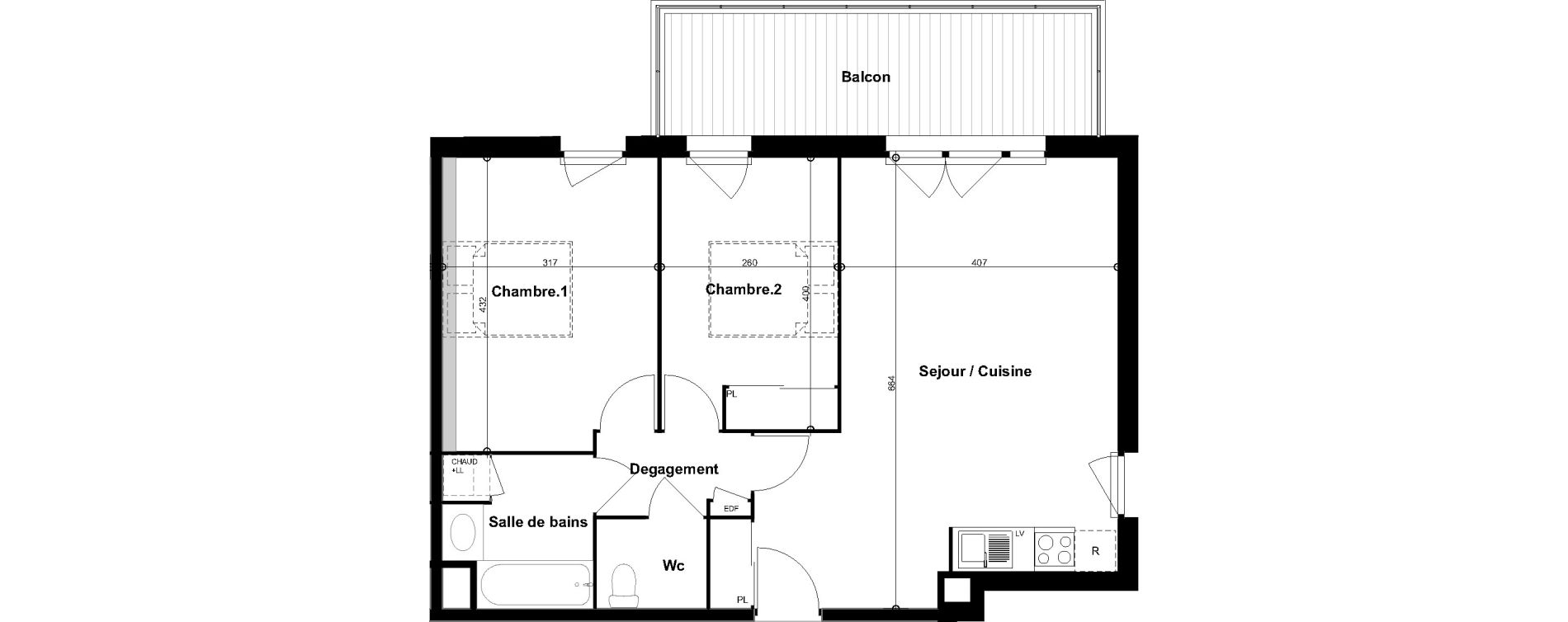 Appartement T3 de 62,85 m2 &agrave; Cugnaux Centre