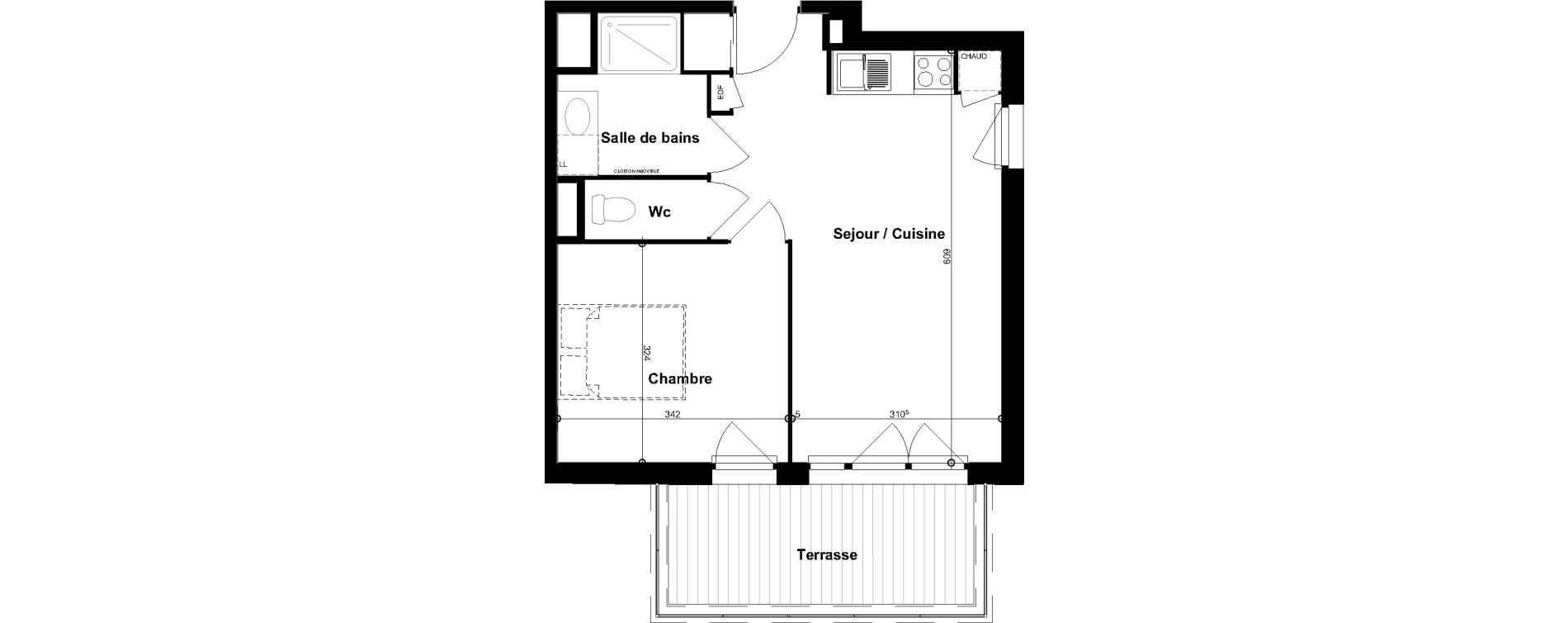 Appartement T2 de 40,39 m2 &agrave; Cugnaux Centre