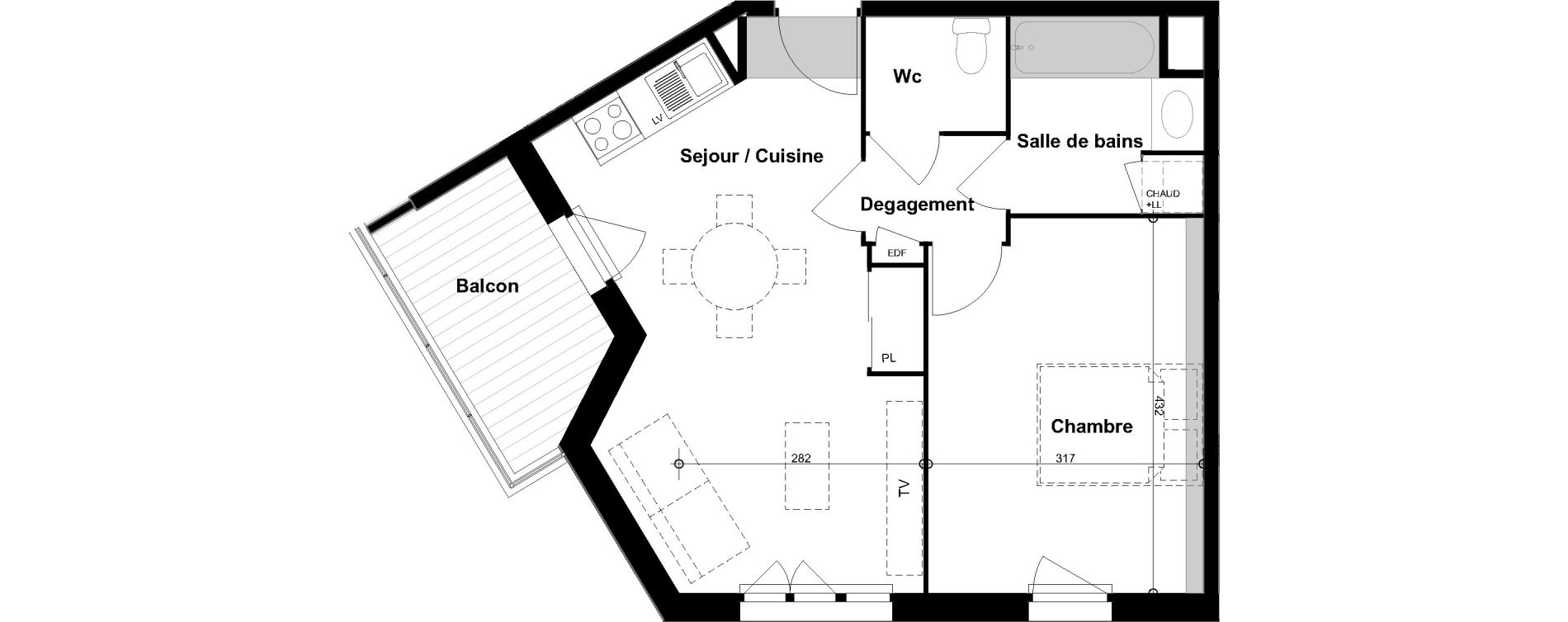 Appartement T2 de 43,34 m2 &agrave; Cugnaux Centre