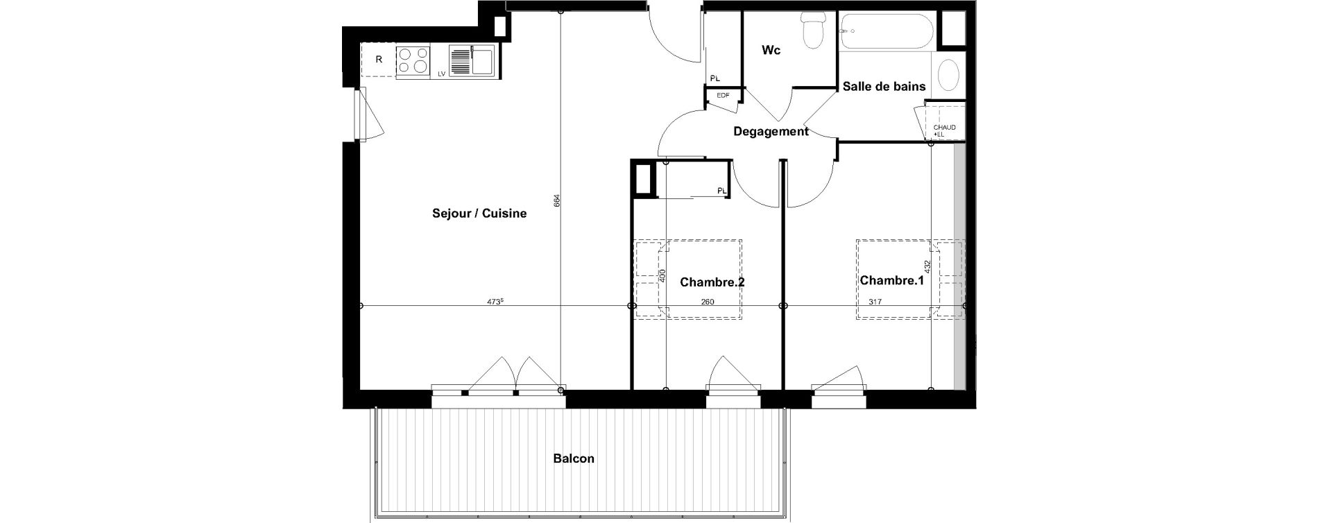 Appartement T3 de 67,02 m2 &agrave; Cugnaux Centre
