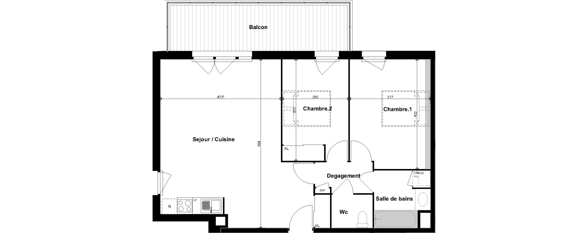 Appartement T3 de 67,63 m2 &agrave; Cugnaux Centre