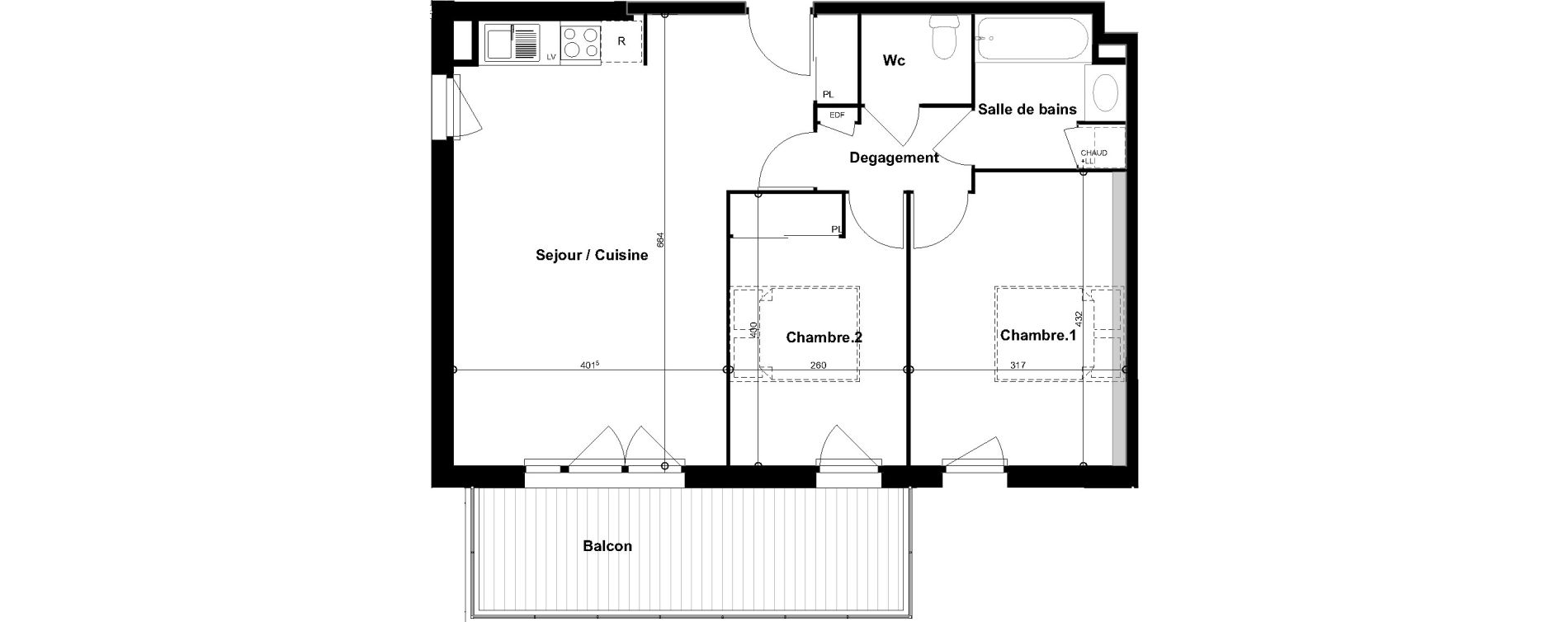 Appartement T3 de 63,42 m2 &agrave; Cugnaux Centre