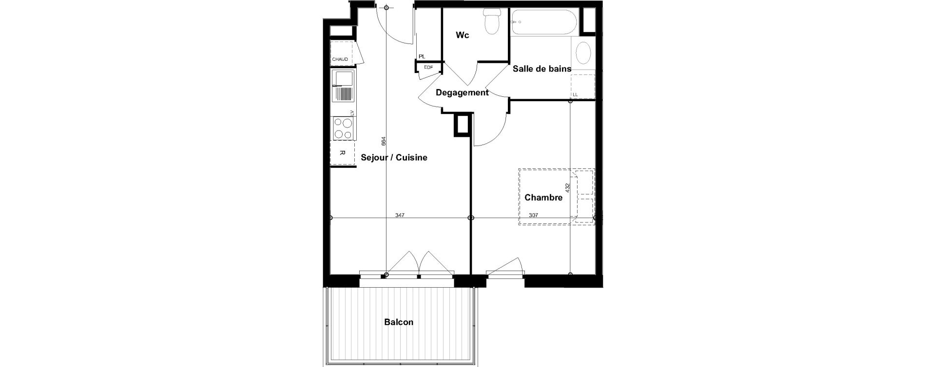 Appartement T2 de 41,76 m2 &agrave; Cugnaux Centre