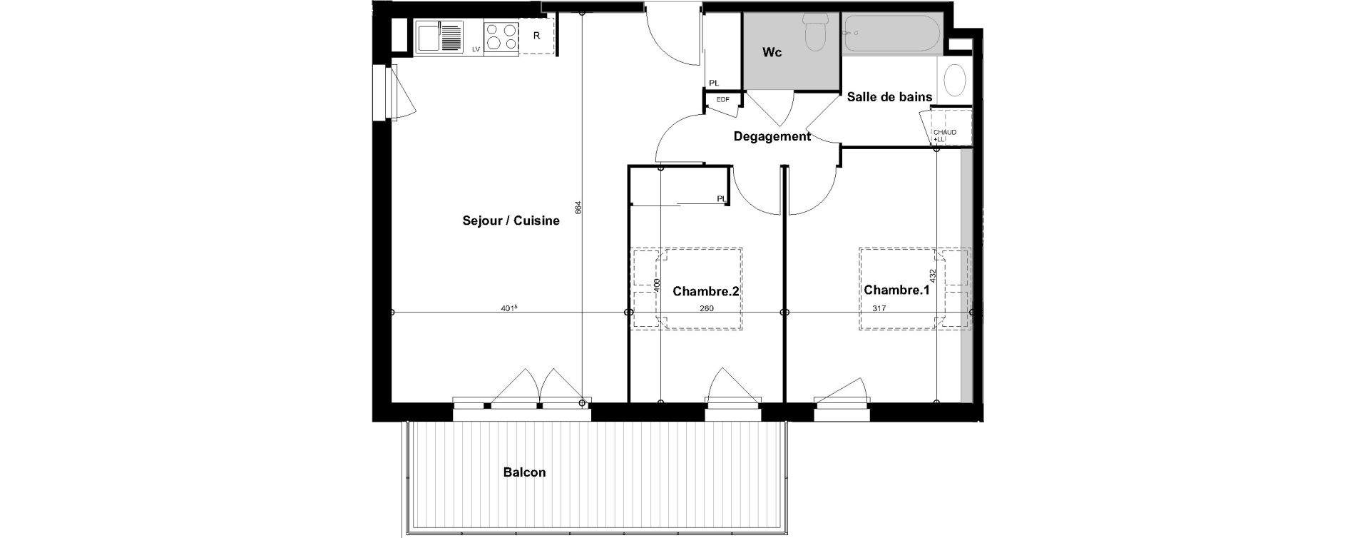 Appartement T3 de 63,42 m2 &agrave; Cugnaux Centre