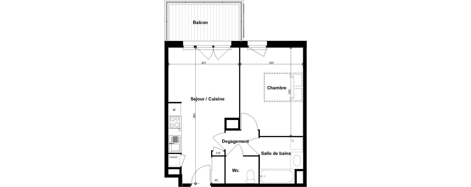 Appartement T2 de 41,88 m2 &agrave; Cugnaux Centre