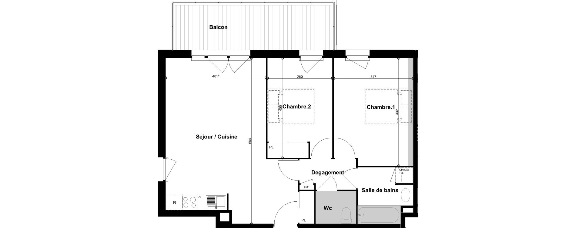 Appartement T3 de 62,94 m2 &agrave; Cugnaux Centre