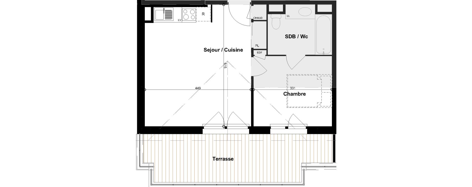 Appartement T2 de 38,79 m2 &agrave; Cugnaux Centre