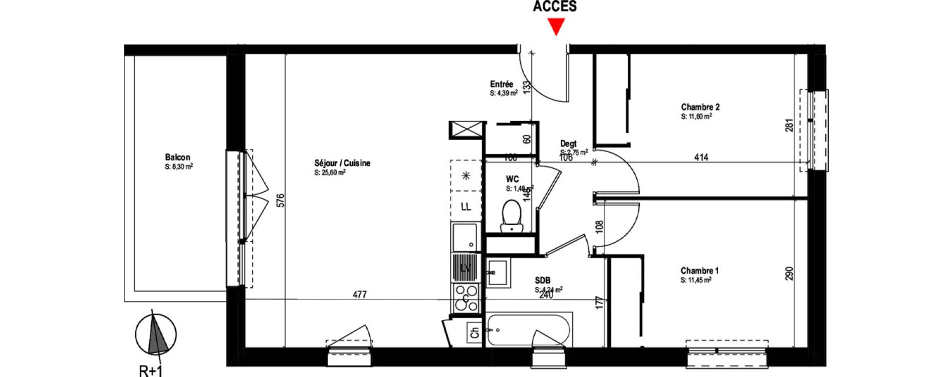 Appartement T3 de 61,52 m2 à Cugnaux Centre