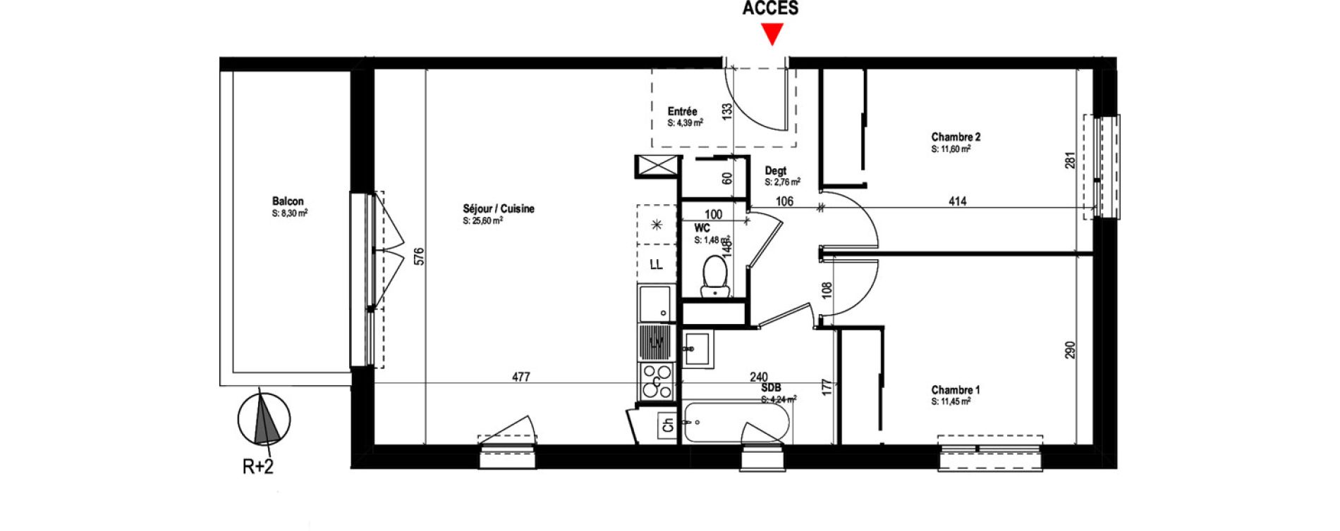 Appartement T3 de 61,52 m2 &agrave; Cugnaux Centre