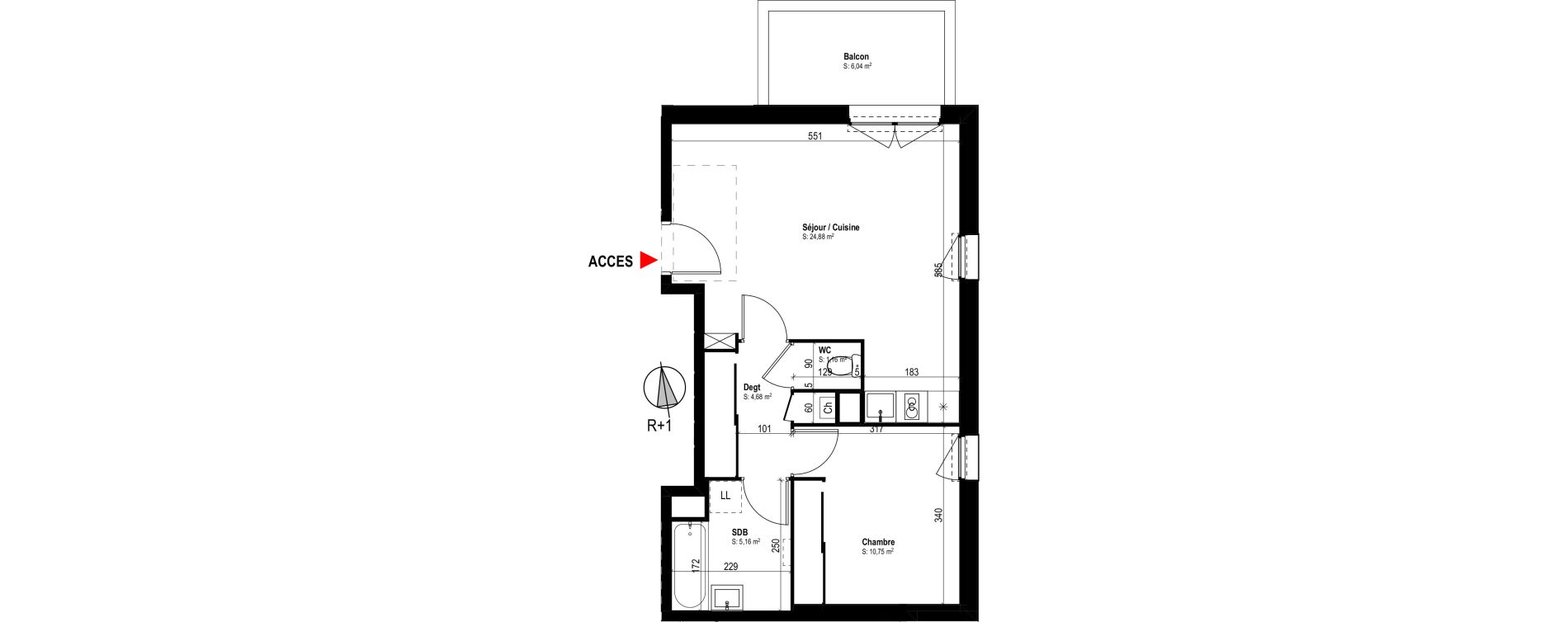 Appartement T2 de 46,63 m2 &agrave; Cugnaux Centre