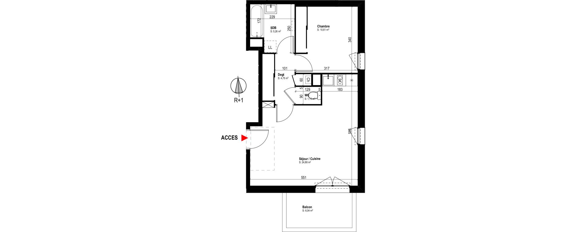 Appartement T2 de 46,63 m2 à Cugnaux Centre