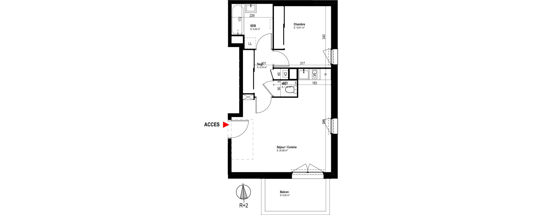 Appartement T2 de 46,64 m2 &agrave; Cugnaux Centre