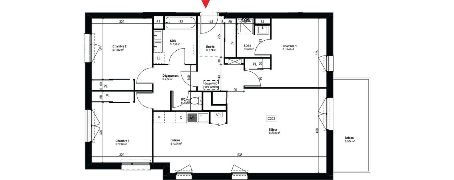 Appartement T4 de 100,58 m2 à Cugnaux Centre