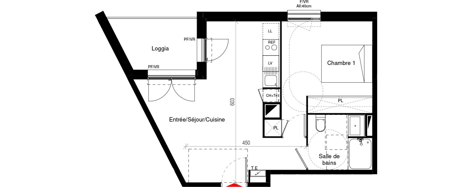 Appartement T2 de 40,69 m2 &agrave; Cugnaux Centre
