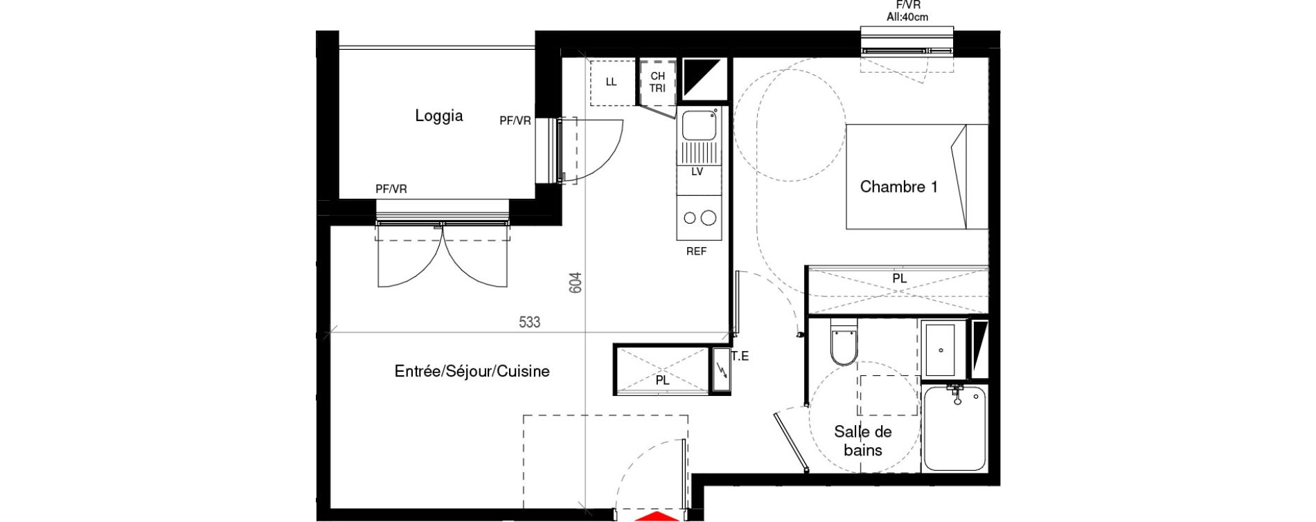 Appartement T2 de 42,76 m2 &agrave; Cugnaux Centre
