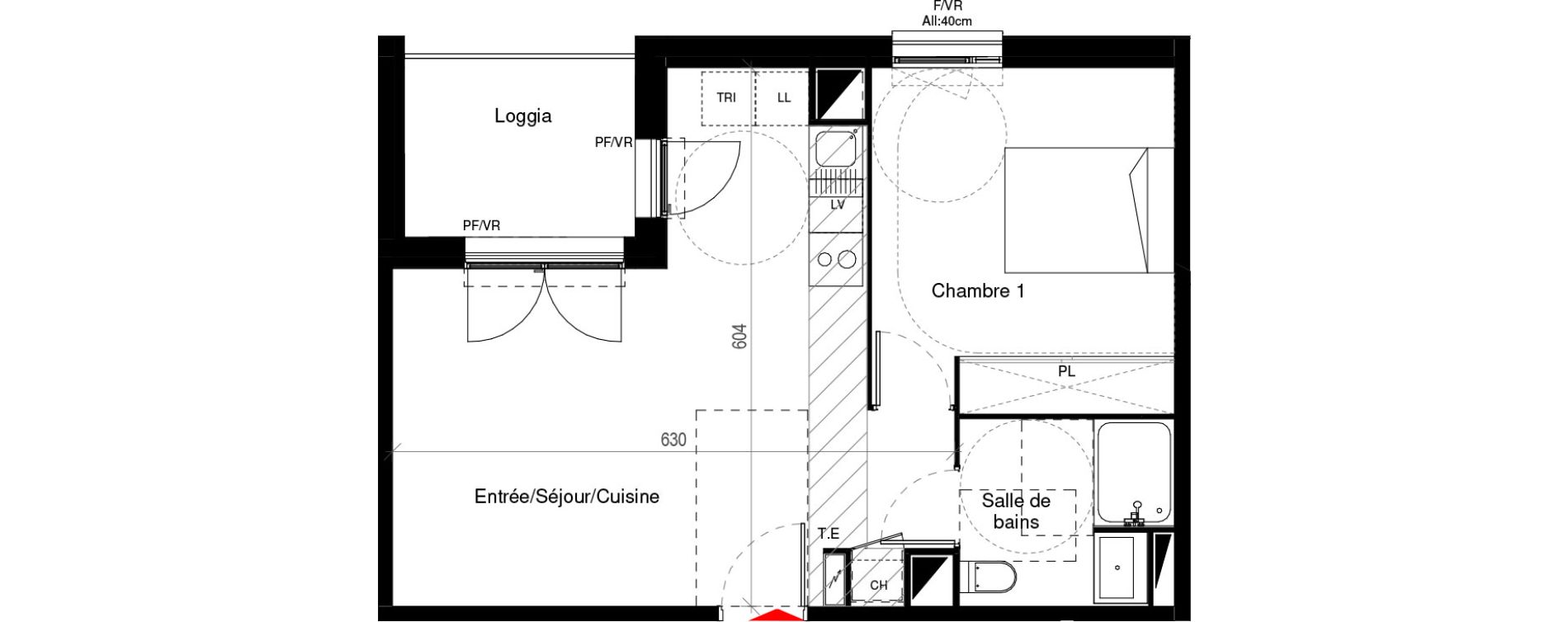 Appartement T2 de 44,26 m2 &agrave; Cugnaux Centre