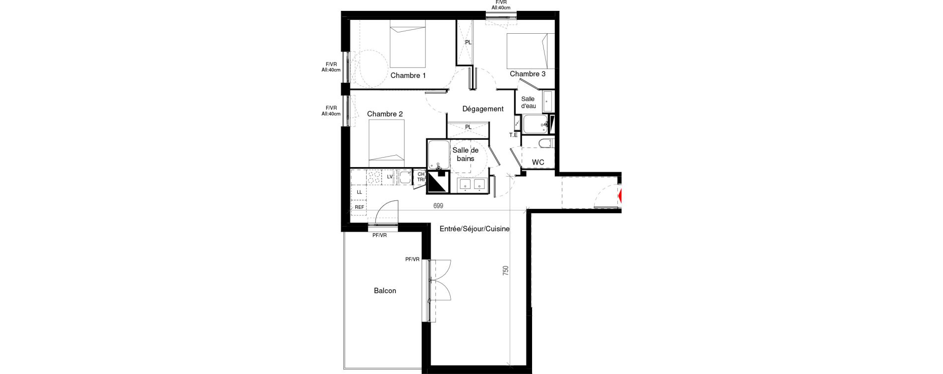 Appartement T4 de 86,35 m2 &agrave; Cugnaux Centre