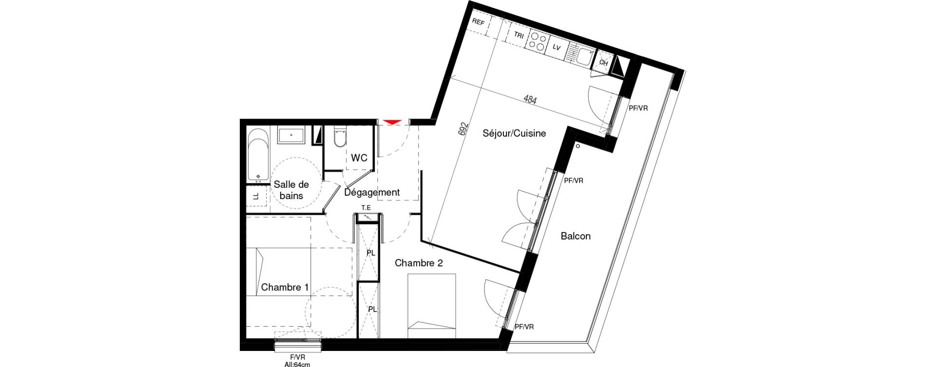 Appartement T3 de 64,73 m2 &agrave; Cugnaux Centre