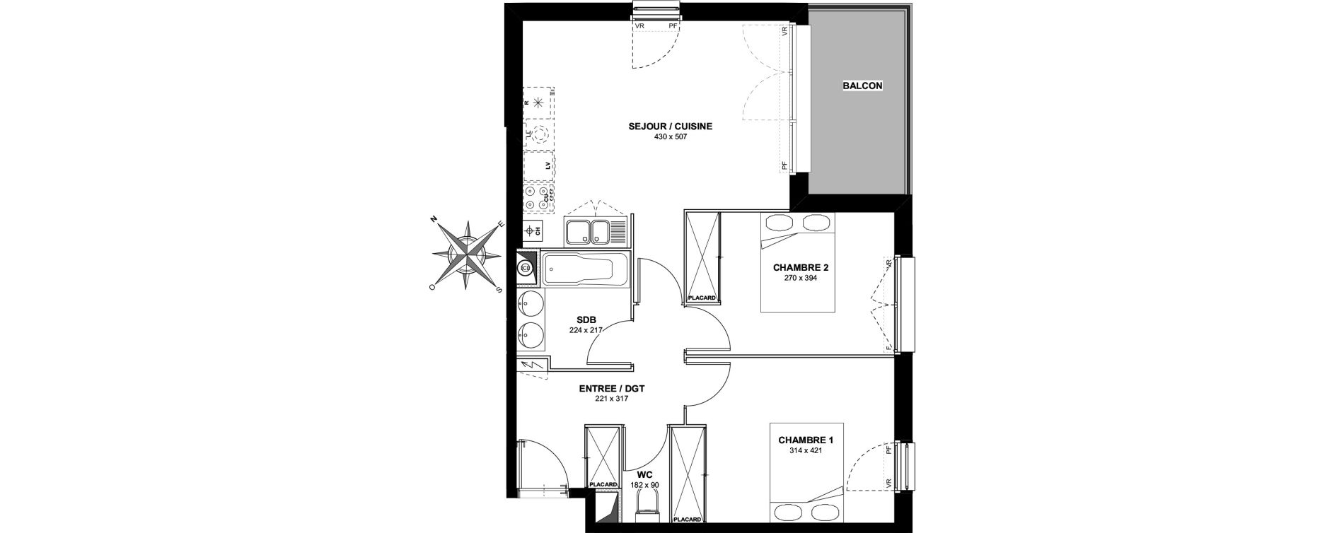 Appartement T3 de 57,40 m2 &agrave; Cugnaux Centre