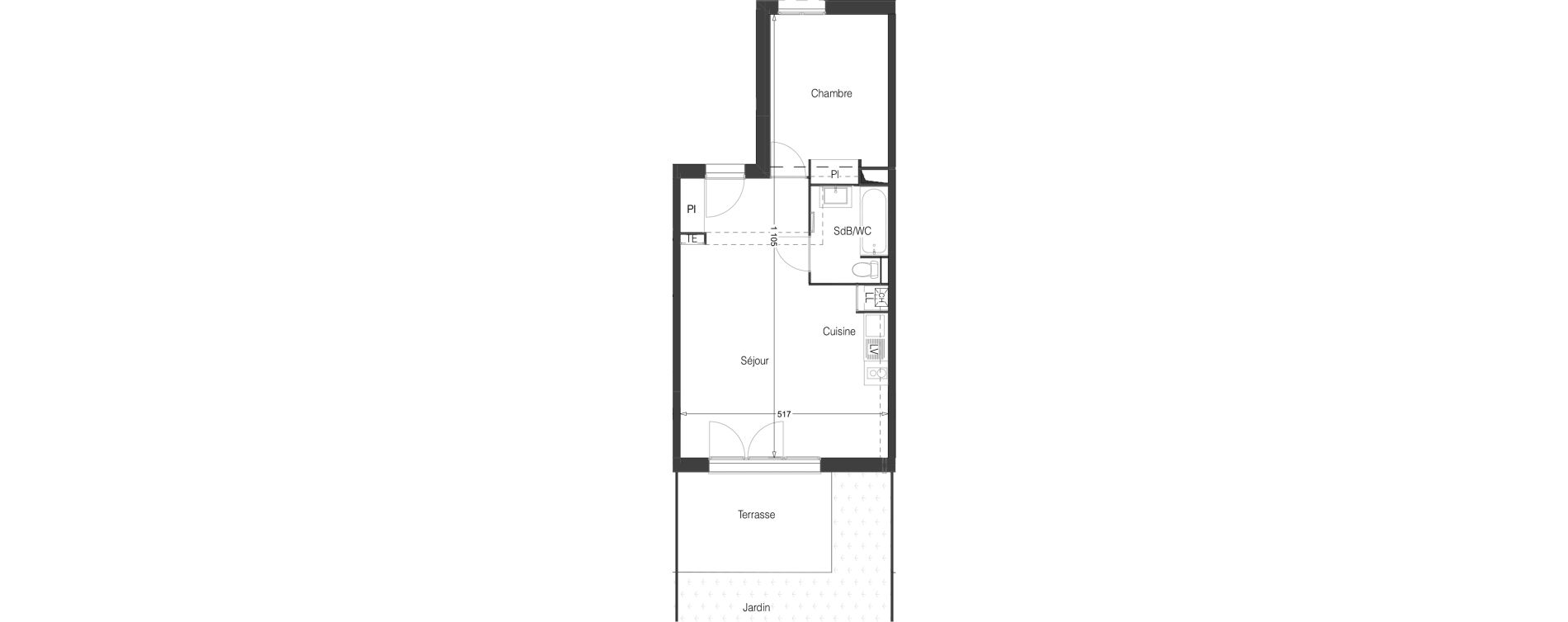 Appartement T2 de 47,05 m2 &agrave; Cugnaux Centre