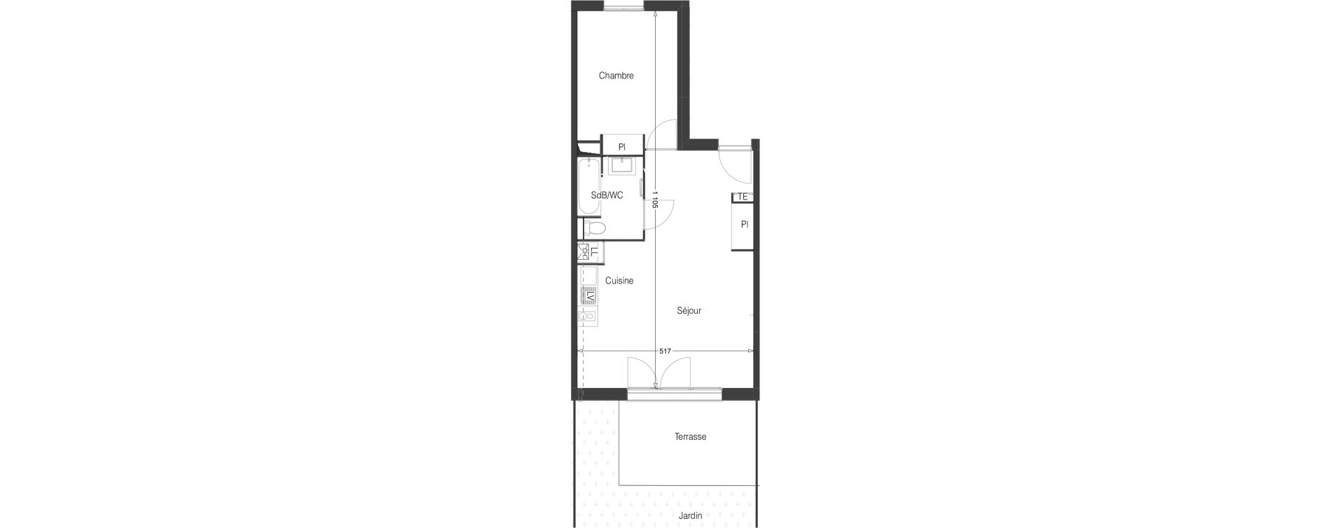 Appartement T2 de 47,05 m2 &agrave; Cugnaux Centre